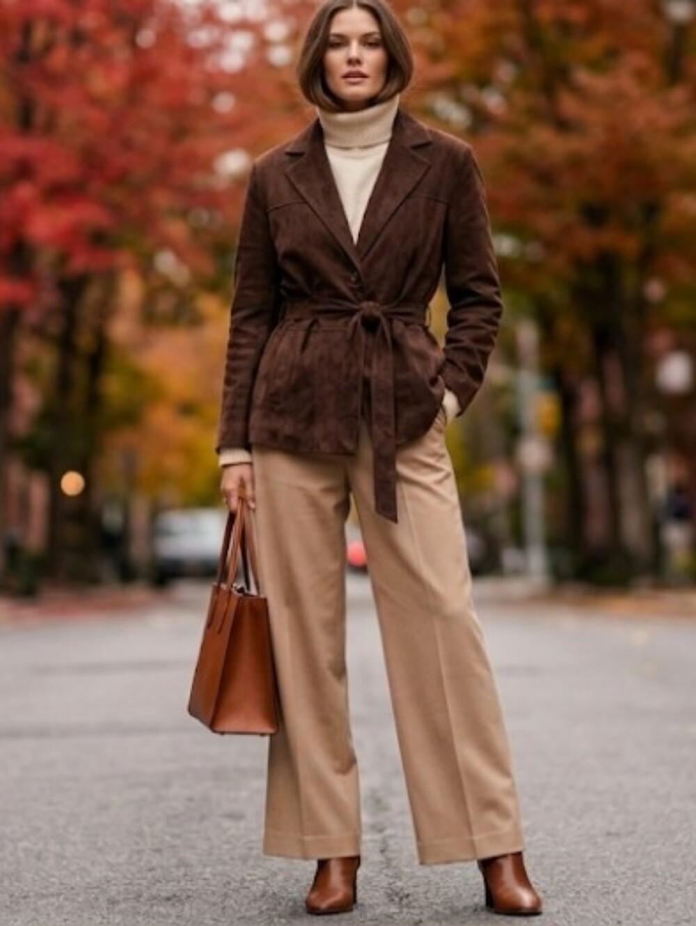 ZARA Dark Brown Faux Suede Belted Jacket Blazer Size Small